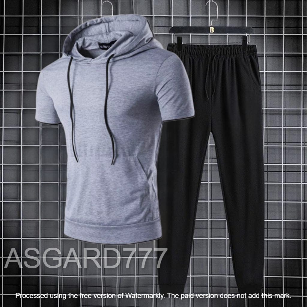 Hoodie Pria Lengan Pendek Jogger Asgard777 Setelan Hptp Jogger Polos Setelan Pria