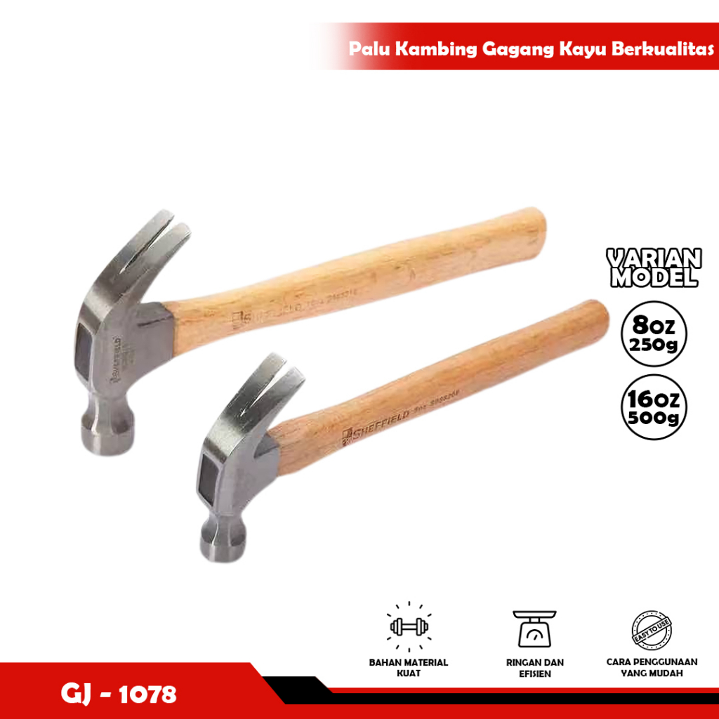 Palu Kambing Gagang KAYU 8oz / 16oz Claw Hammer