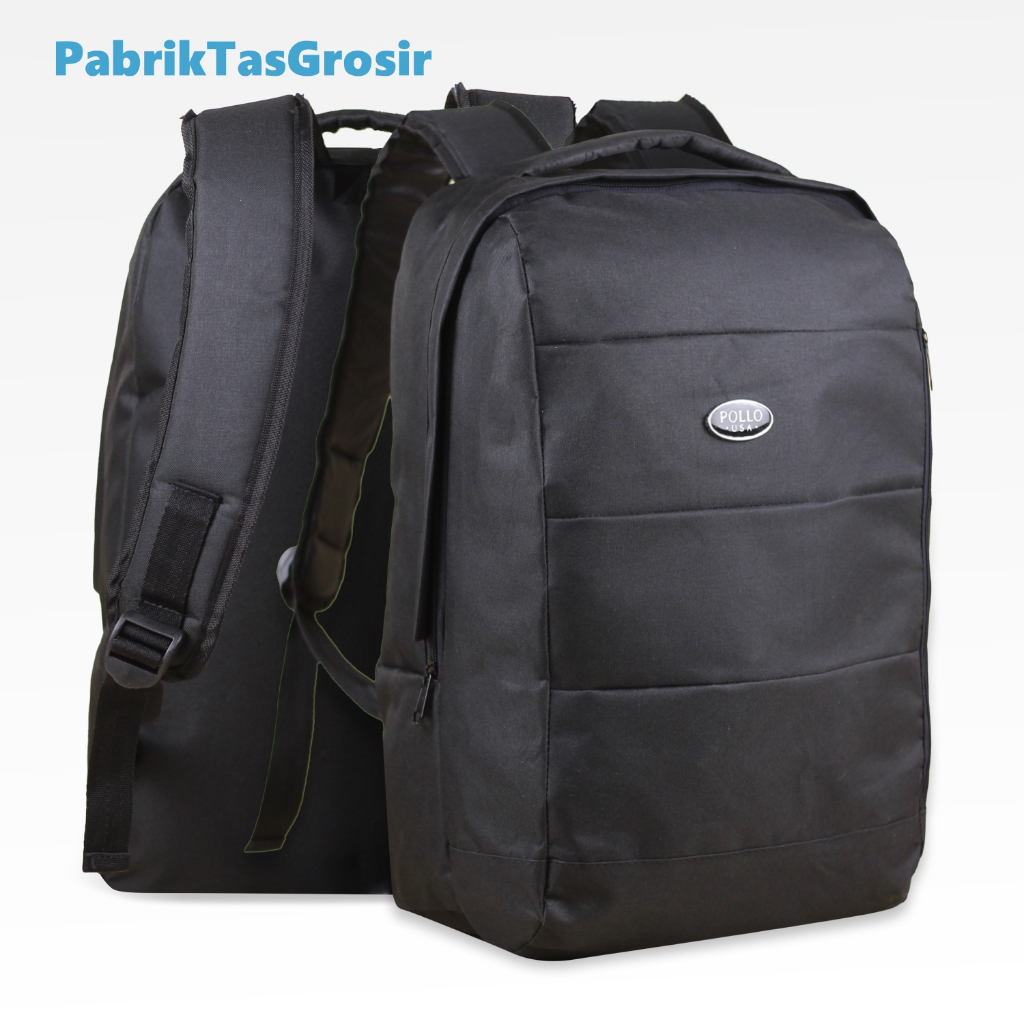 Jual Tas Gendong Ransel Hitam Pria Wanita Model Polo Keren Kuat Tas Laptop Sekolah SD SMP SMA Kantor