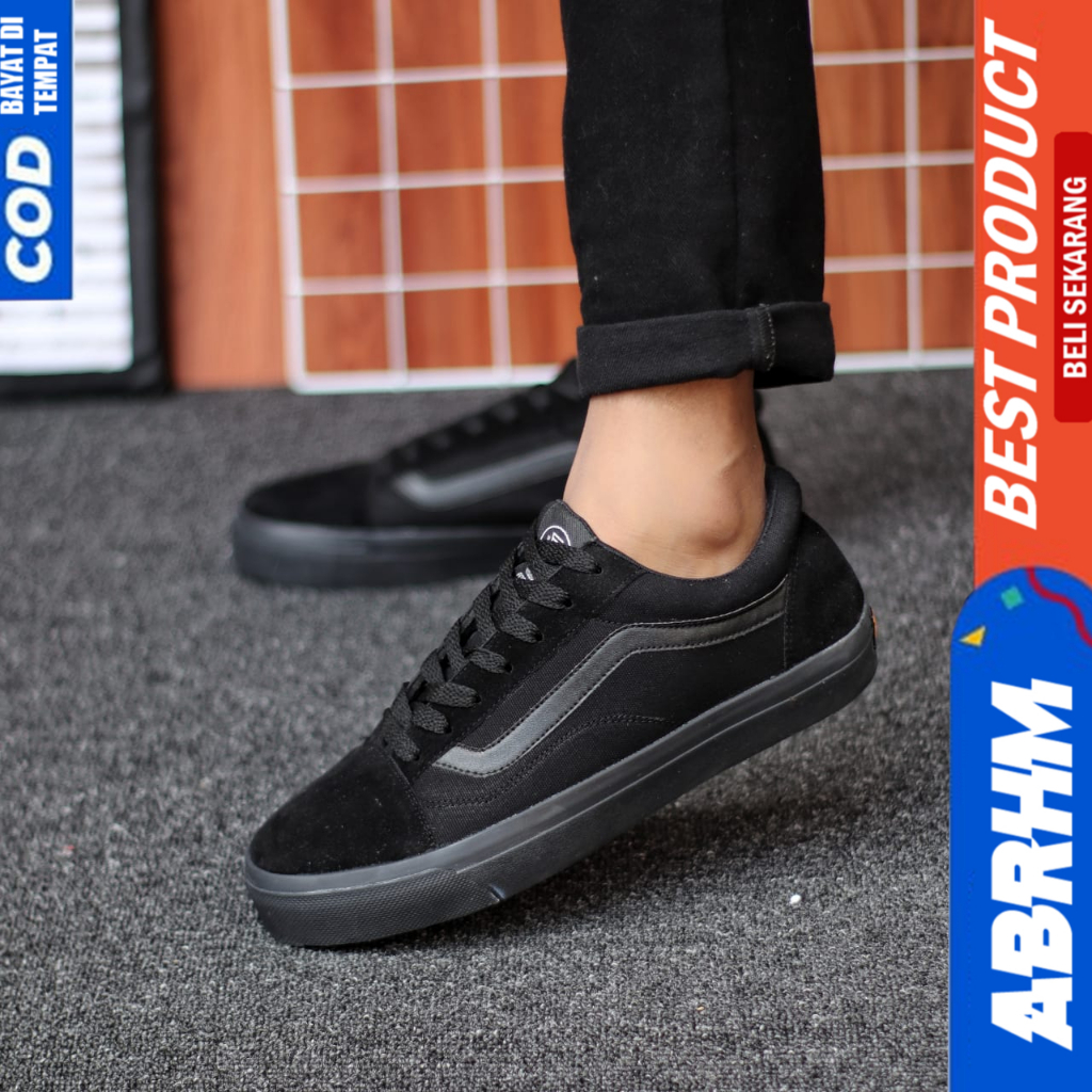 ABRHM Sepatu Ukuran Besar 38-47 Sneakers Hitam Tali Sekolah Pria