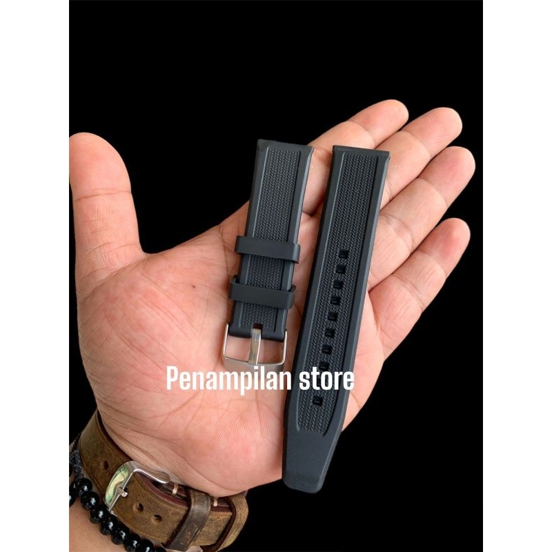 Strap tali jam tangan karet rubber hitam tanpa jahit 22mm