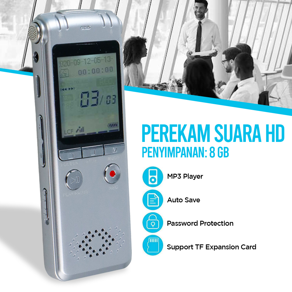 Perekam Suara HD Microphone Digital Voice Recorder 8GB - N131 - Silver