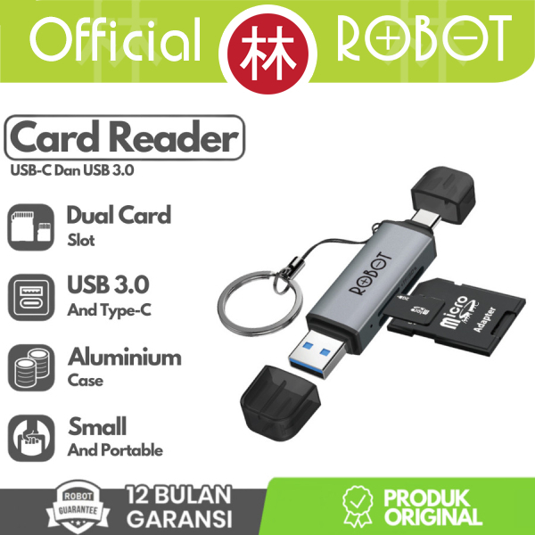 Robot CR202S Card Reader 2 in 1 USB 3.0 Type C Memory Card Adapter New CR202