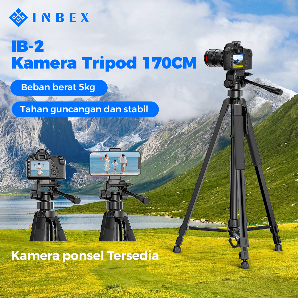 INBEX Tripod Kamera fotografi profesional tripod paduan aluminium 140cm-170cm for Camera, HP, Mirrorless /black Original warranty