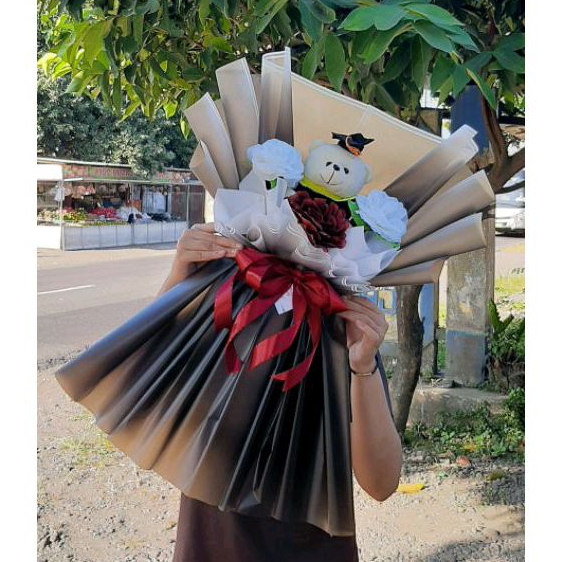 WAJIB CHEKOUT PACKING BUKET BONEKA WISUDA BUKET BUNGA ARTIFICIAL BUKET MAWAR MERAH MIX PUTIH