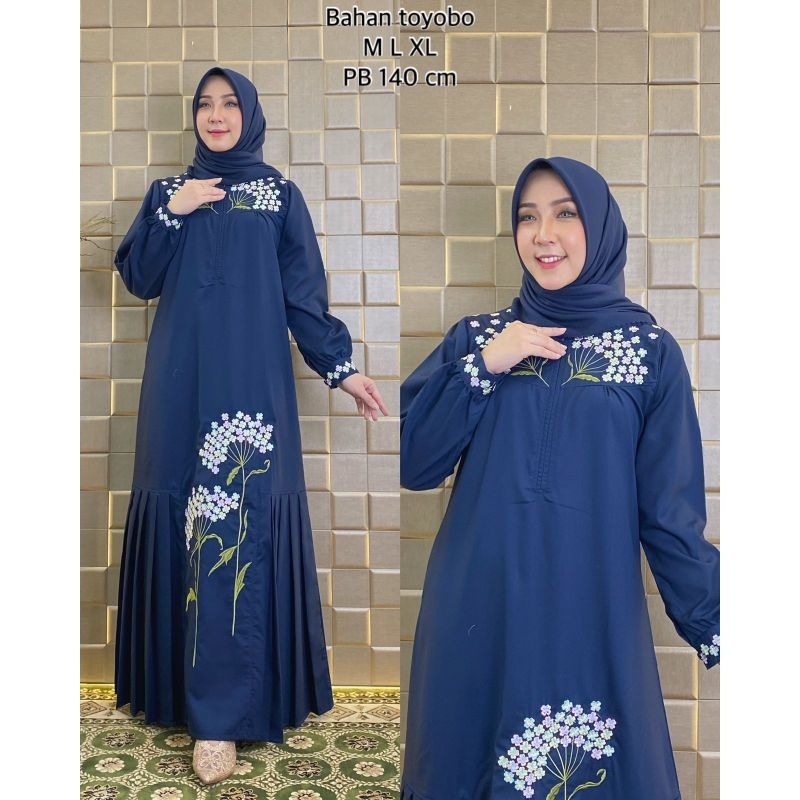 Zaja - Baju Gamis Aminah Series Bahan Katun Polos &amp; Bordir Mewah Terbaru Dengan Desain Menawan &amp; Elegant Busana Muslim Perempuan Dewasa Terbaru /gamis katun polos mewah / gamis murah / dress muslim toyobo bordir kasual dan trendy fashion muslim