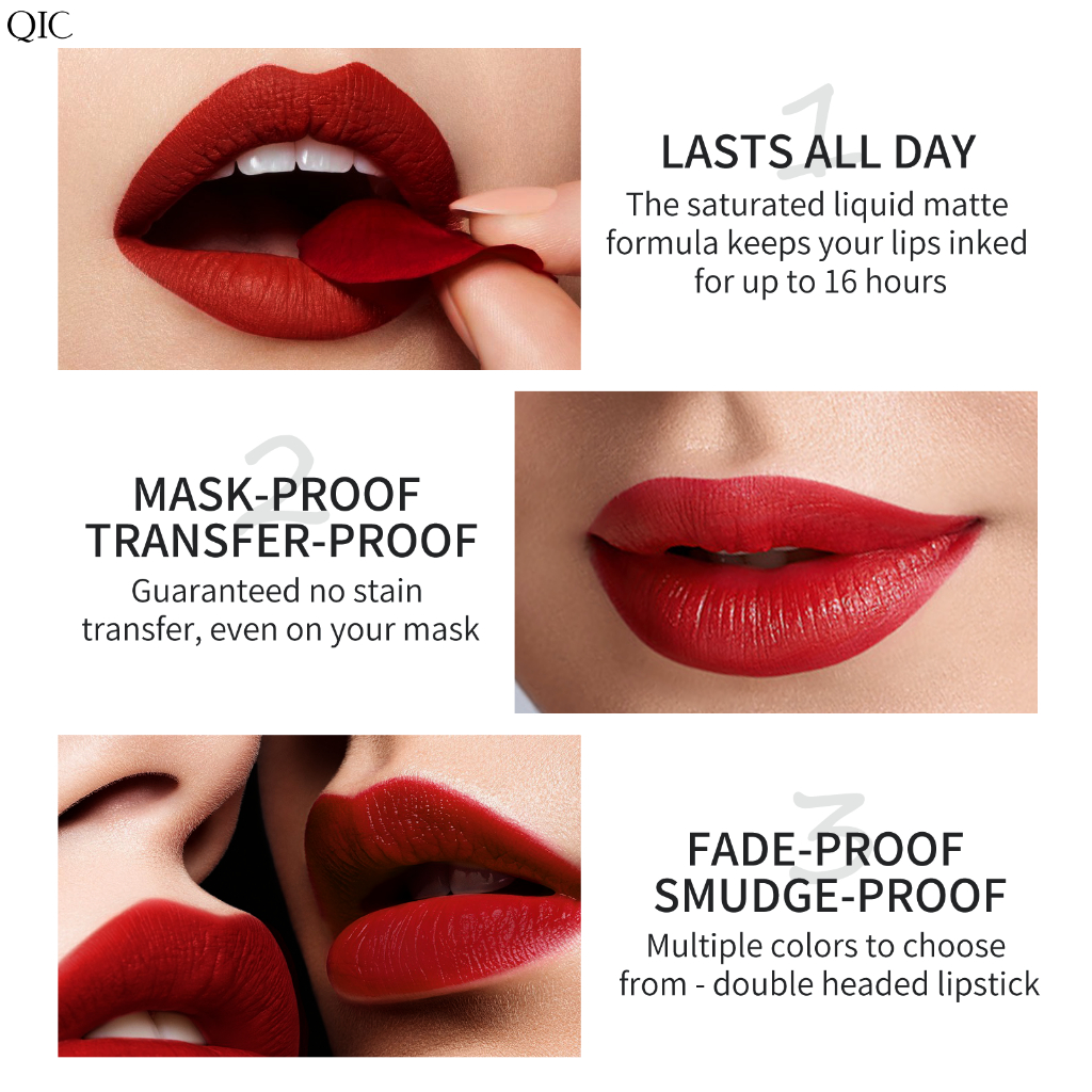 （COD）Double Ended Lipstik Matte Lip Pensil Tidak Luntur Tahan Air dan Tidak Mudah Menempel Cup Lip Liner Otomatis Berputar lipstik lipstik matte lipstik korea lipstik murah