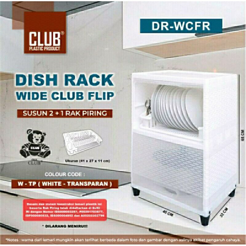 CARGO - Dish Rack Wide Club Flip Susun 2/3 - Lemari Piring Rak Dapur Plastik Pintu Transparan Dengan