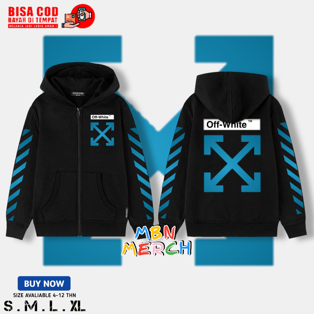 Jaket Hoodie Zipper anak off white/jaket retsleting
