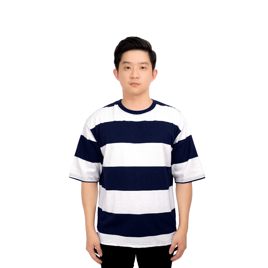 Kaos Pria Oversize T-Shirt Oversize Bazzo Stripe Salur Cotton Lengan Pendek