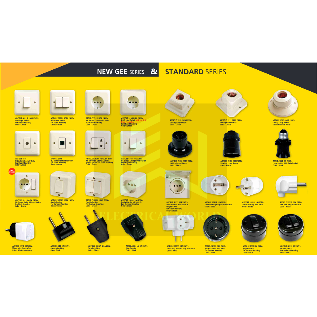 Broco Saklar Stop Kontak Fitting Lampu Steker Kontra Engkel Seri Stop Arde Putih Cream Hitam Inbow O