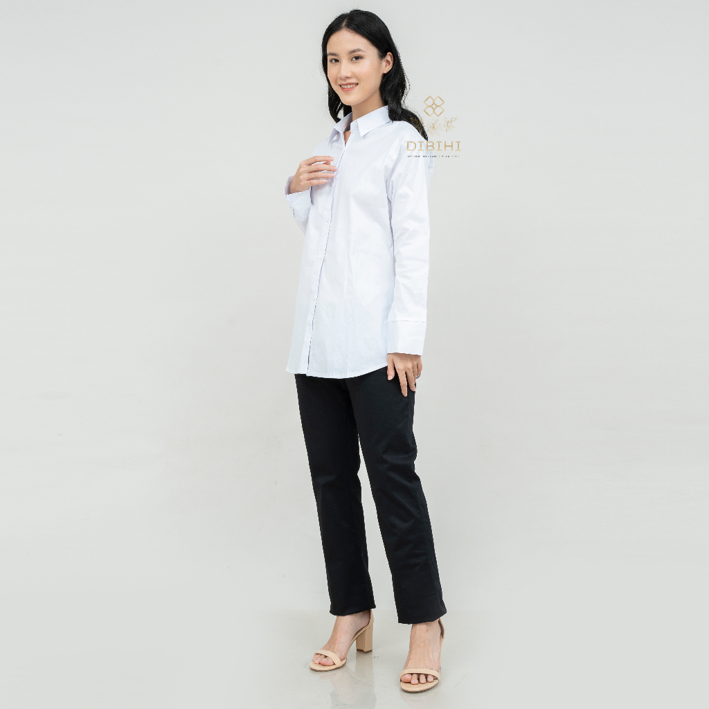 Dibihi Shirt Kemeja Putih Polos Wanita Lengan Panjang Bahan Katun Stretch