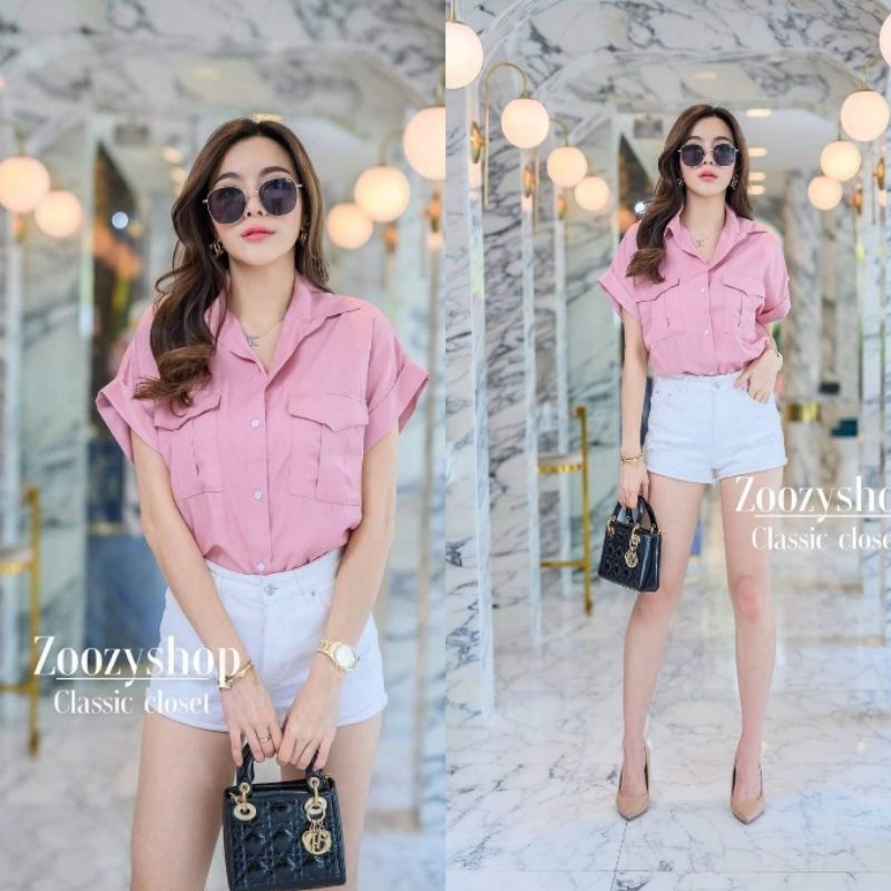 KEMEJA ZOOZY TWO POCKET FASHION WANITA IMPORT BANGKOK CODE 24