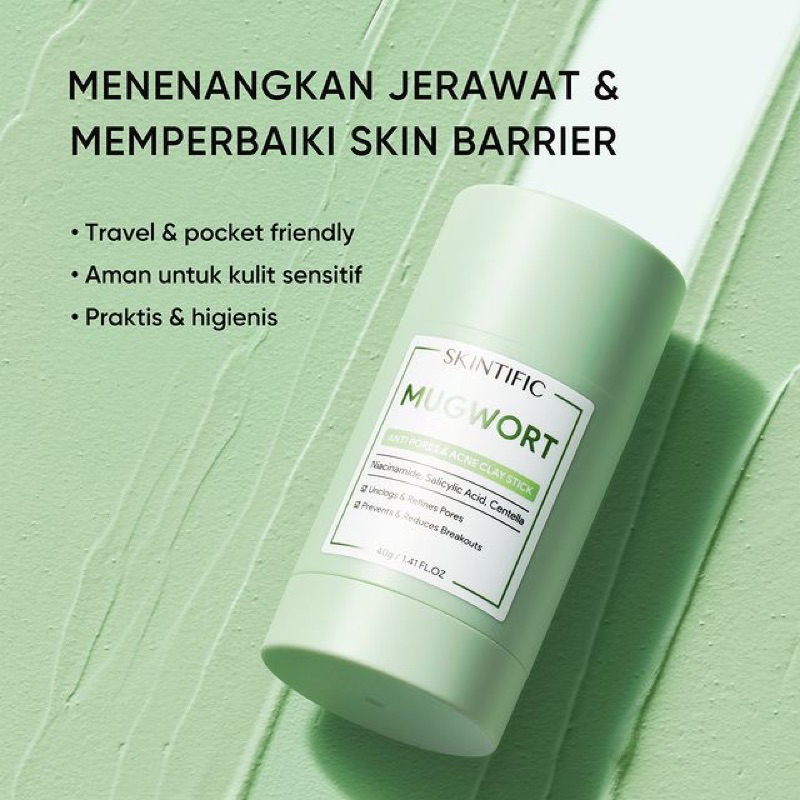 ❤️ TERMURAH ❤️ SKINTIFIC Mugwort Clay Mask Stick Mask Cleansing Clay Masker Wajah Travel Friendly for Kulit Sensitif 40g