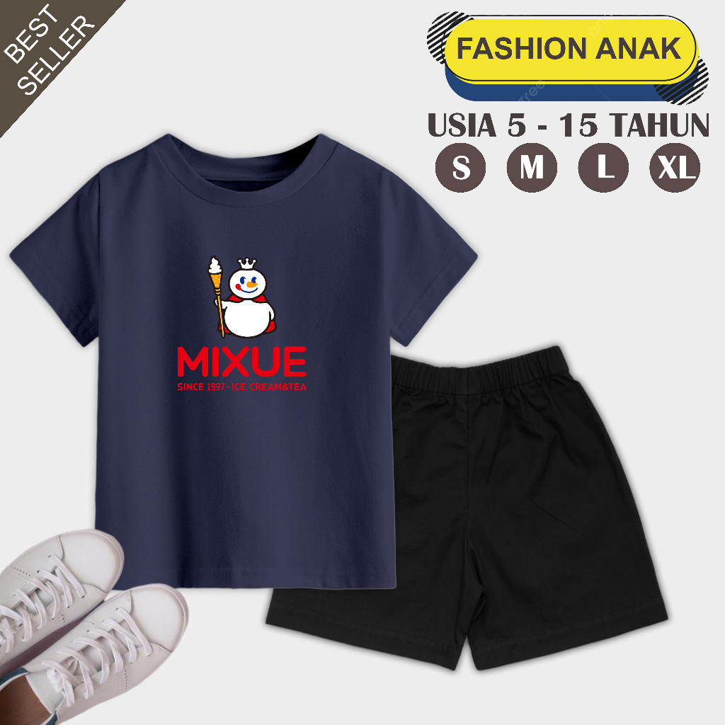 Setelan Anak Usia 5 - 15 Tahun Unisex Motif Mixue 1997 Bahan Katun Terry Tebal dan Lembut