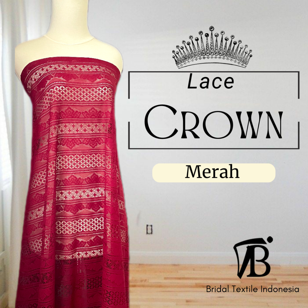 Kain Brokat Lace Crown Vintage Merah Maroon