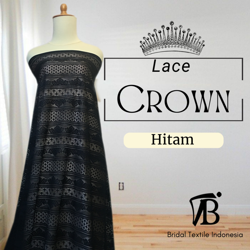 Kain Bahan Brokat Lace Vintage Crown Renda Warna Black Hitam
