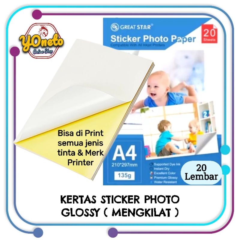 

Kertas Sticker Photo Glossy ( 20 Lembar ) Support Semua Tinta/Printer