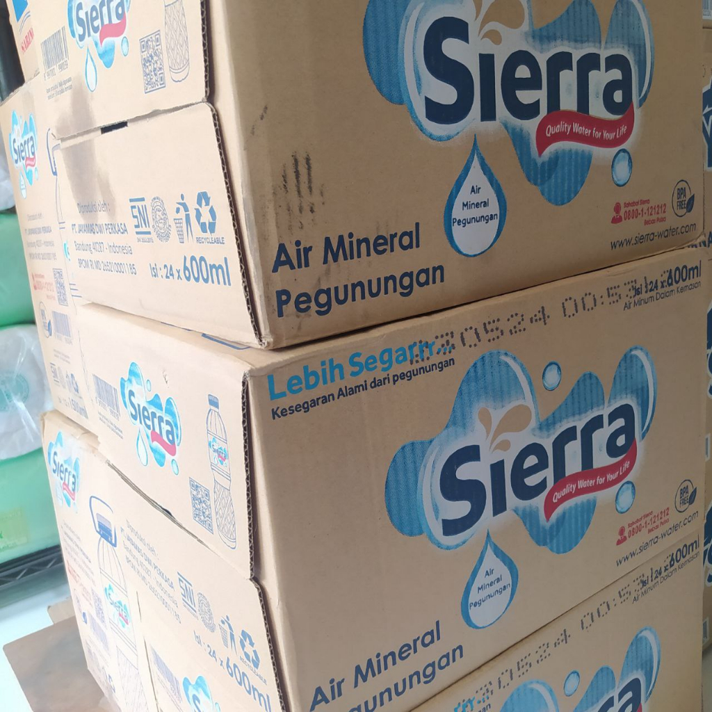 Air minum Sierra botol 600 ml isi 24 dus karton mineral water bandung