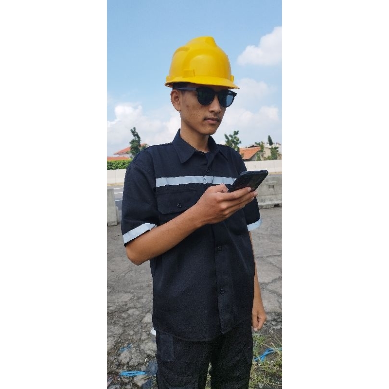 GROSIR KEMEJA SAFETY TANGAN PENDEK/KEMEJA PROYEK/KEMEJA BENGKEL/KEMEJA LAPANGAN