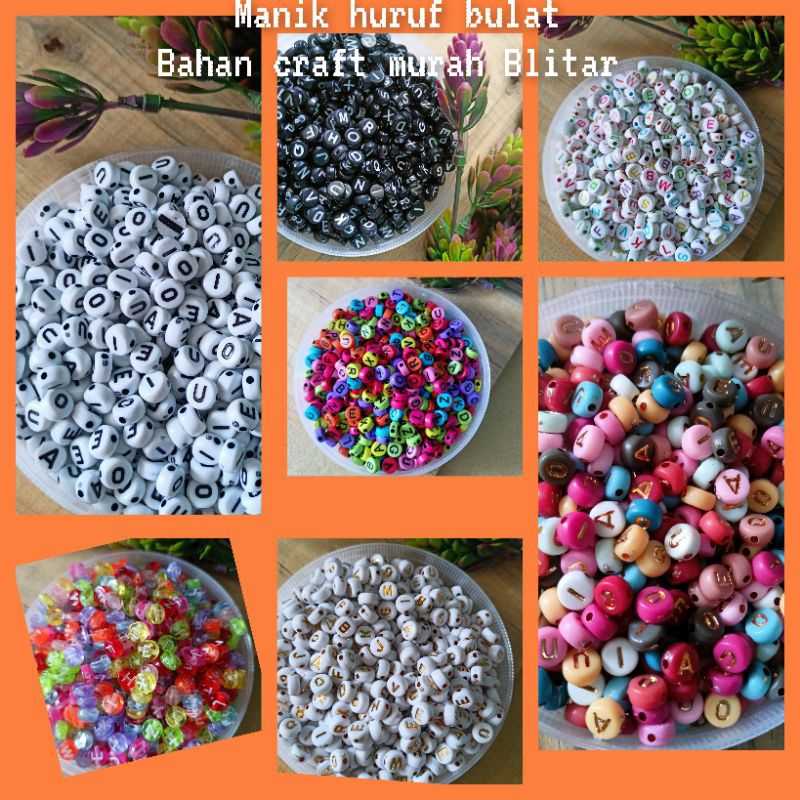 50 bj Manik huruf  bulat bahan gelang/aksesoris