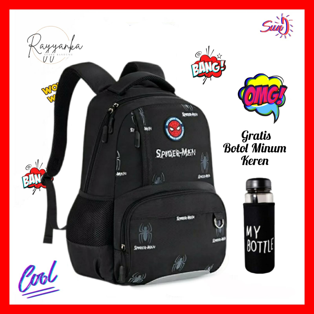 Tas Ransel Anak Laki Laki Untuk Sekolah Sd Smp Motif Spdermnn Gratis Botol Minum Keren
