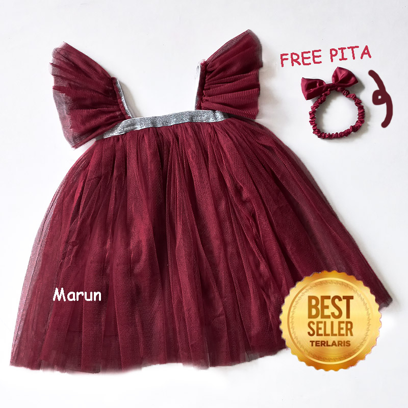 Gaun Pesta Mewah Anak Warna Marun Dress Bayi 6 12 Bulan Korea Style Import Gaun Tutu Mewah Megar Baju Bayi Newborn Pesta Maroon Natal Baptis Aqiqah Gamis Bayi NB