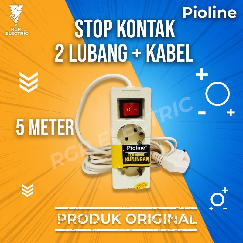 Stop Kontak 2 Lubang Kabel 5 Meter Pioline / Colokan Listrik