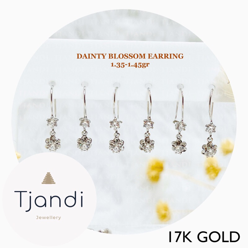 Anting Emas Putih 17K Model Bunga