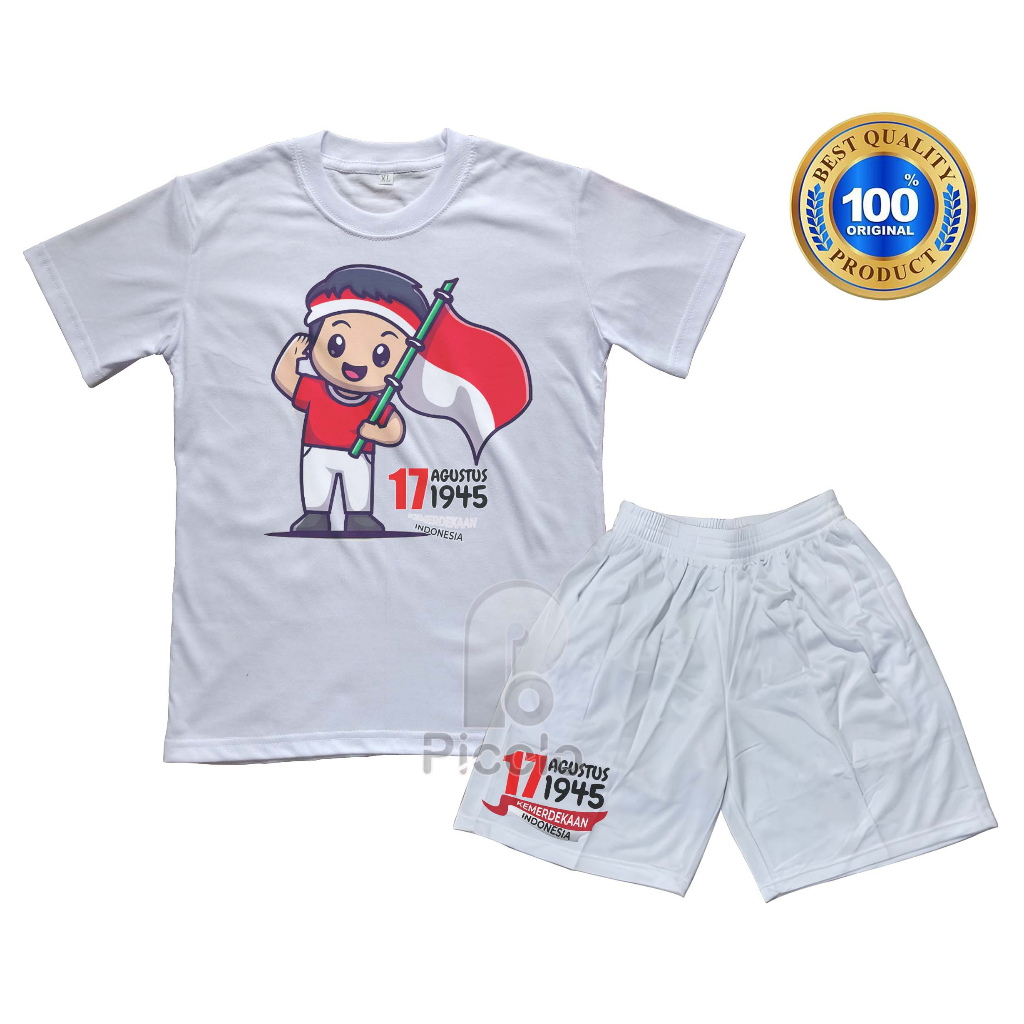 (FREE NAMA) BAJU KAOS SETELAN ANAK MOTIF 17 AGUSTUS KEMERDEKAAN INDONESIA Bahan COTTUN