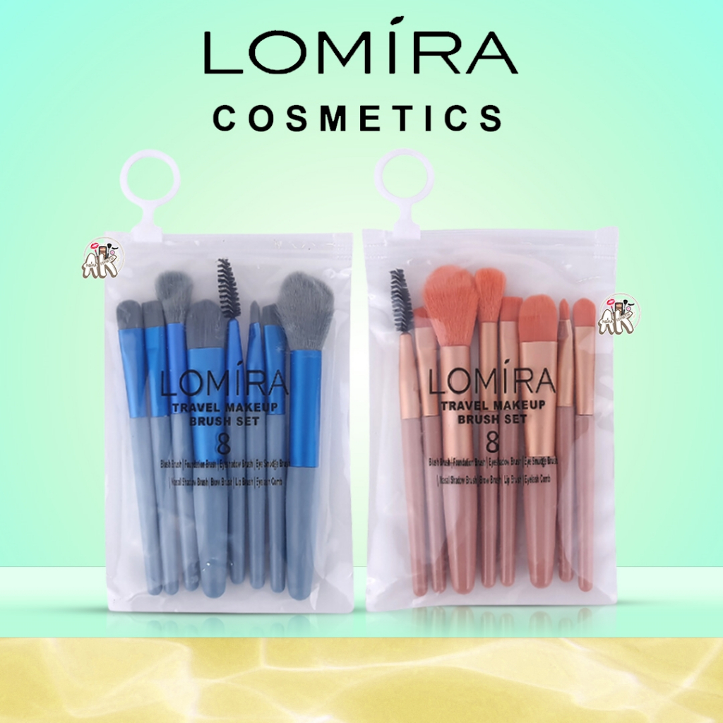 LOMIRA TRAVEL MAKE UP BRUSH KUAS KOSMETIK SET 8 IN 1 COSMETICS BPOM TRAVEL