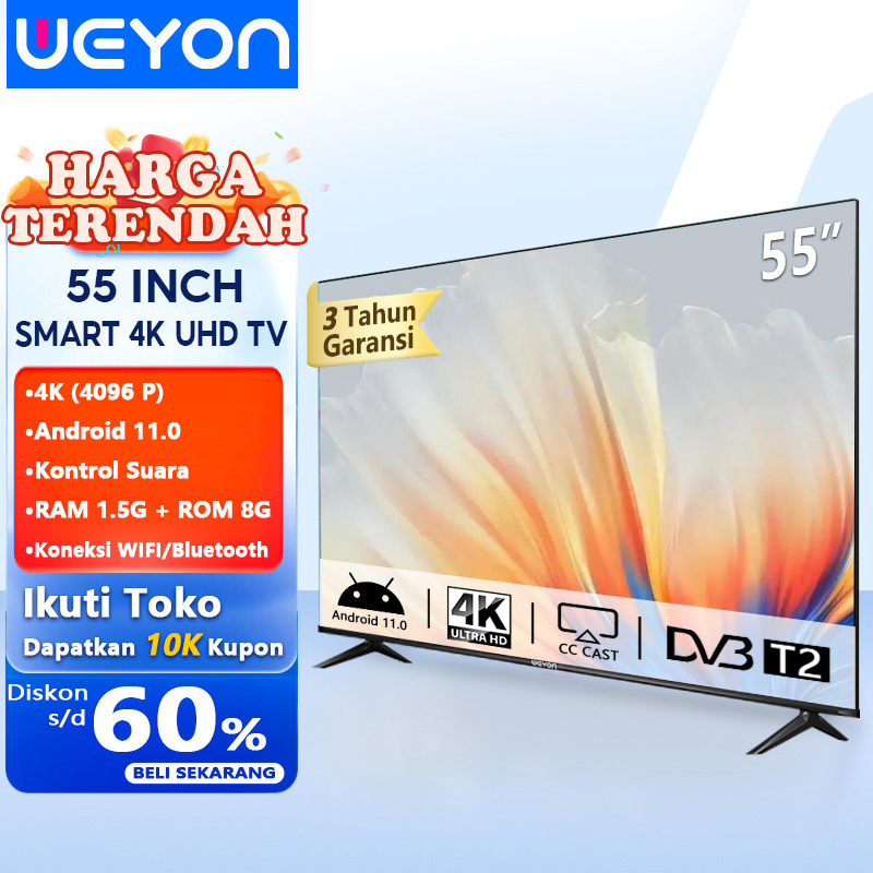 WEYON Sakura 55 inch TV LED Smart TV 4K UHD Android 11 Voice Control/Dolby Audio/Bluetooth Connectivity