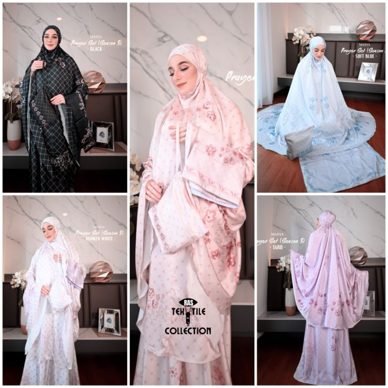 Mukena Mukenah Mewah Prayer Set Armani Silk Warna Putih - Hitam - Taro - Broken White - Biru Muda - 