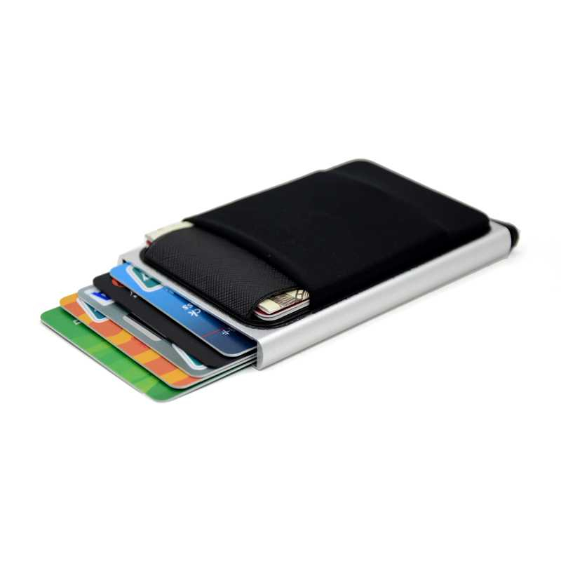 Dompet Kartu Anti RFID Automatic Pop up With Back Pouch Dompet Tempat Penyimpanan Card Slot Uang Multifungsi