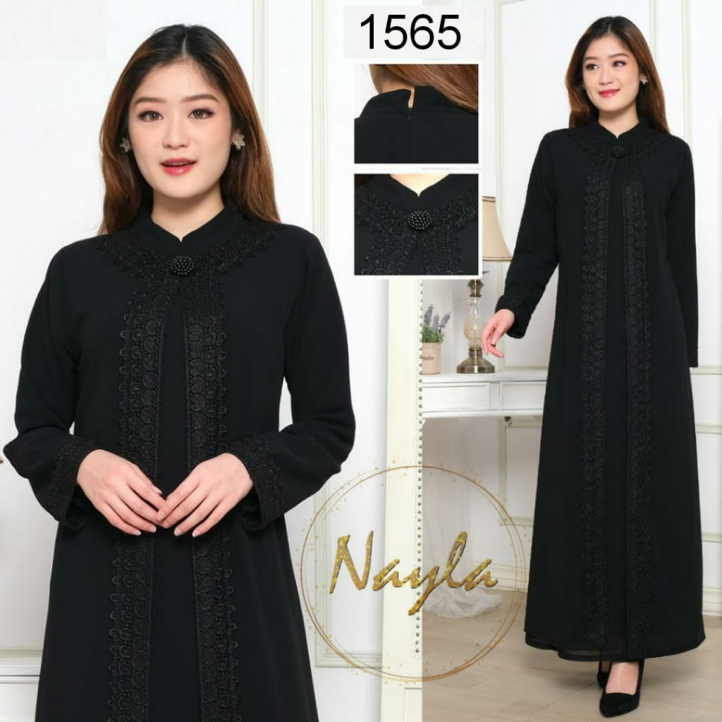 NAYLA Baju Gamis Hitam Wanita Gamis Pesta Busana Muslim Brukat Lebaran Umroh Terbaru 1565