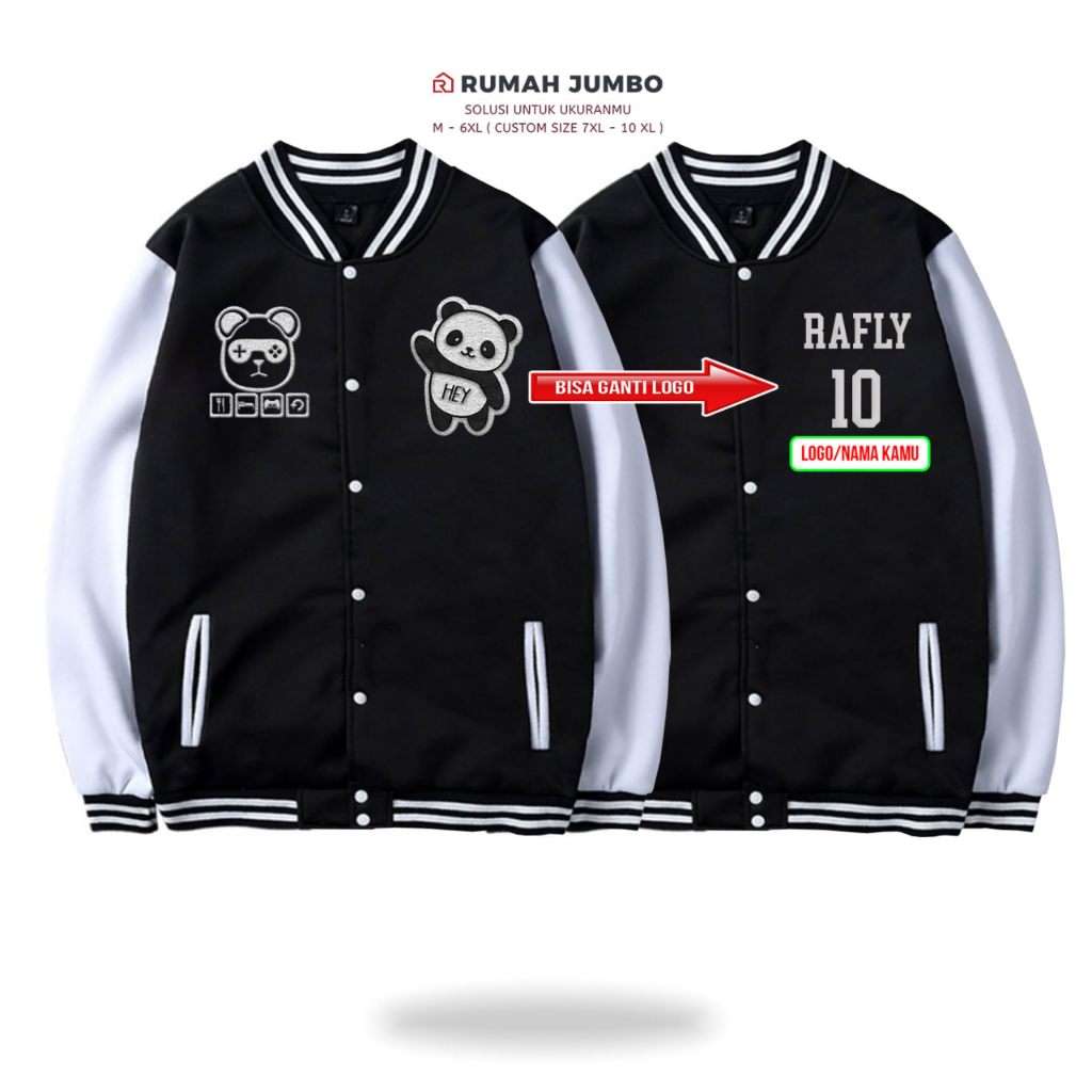 Jaket Bomber Varsity Baseball Panda Game Oversize (M - 6XL) Jaket Custom