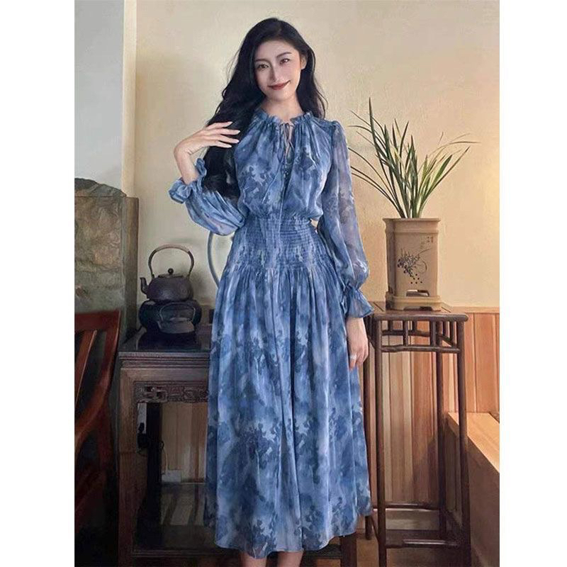 Lonh Skirt Royal Lady Floral Dress Female Eary Spring M477