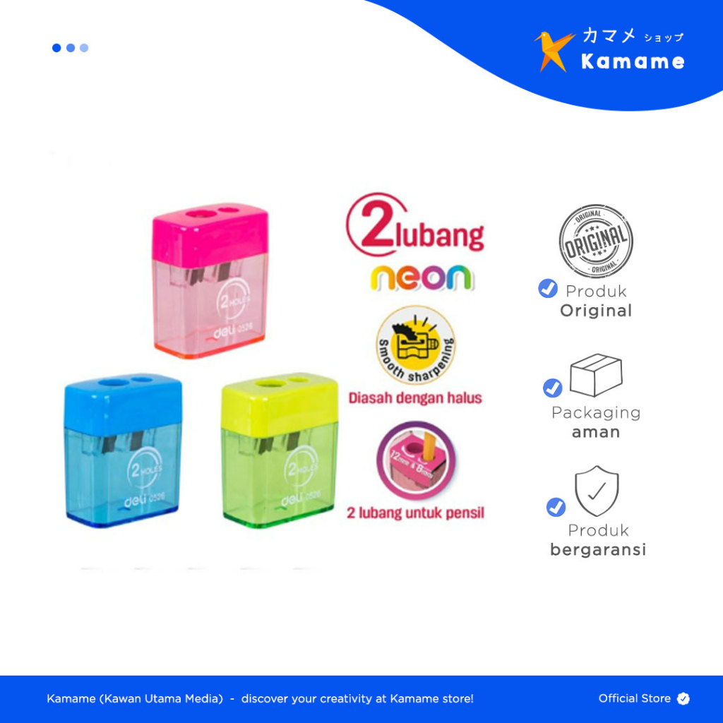 

Deli Pensil Sharpener - 0526 Rautan-2-hole Sharpener w/canister φ7mm φ - Kamame
