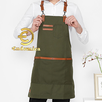 Apron barista celemek barbershop celemek cafe kanvas waterpellen anti air warna hijau army dan pu leather strep