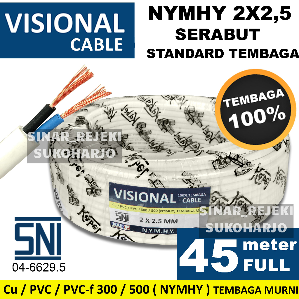 Kabel Listrik NYYHY NYMHY SNI Serabut Tembaga 2x2.5 1 ROLL 45 METER FULL 2x2.5 NYY HYO Kabel Hitam Putih Tembaga Asli