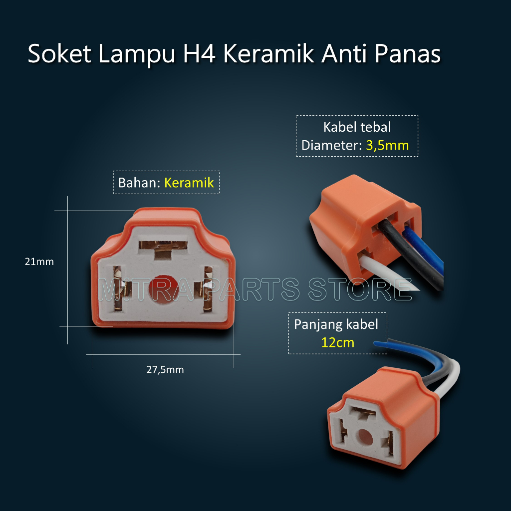 Soket Lampu Motor Bohlam H4 Keramik Anti Panas Modifikasi