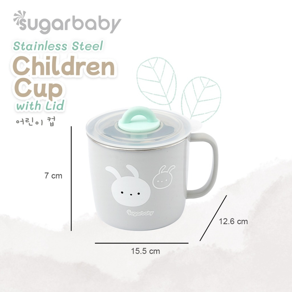 Sugar Baby Stainless Steel Children Gelas Cangkir/Alat Minum Bayi/Perlengkapan MPASI Bayi Gelas Gagang Anti Tumpah Gelas Tutup Gelas Tahan Banting Gelas Stainless Steel Gelas Lucu Gelas Anak Dan Bayi Stainless Cup