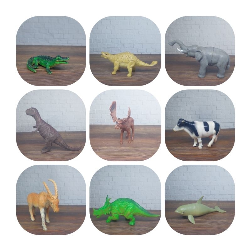 Mainan figure hewan karet preloved capung, stegosaurus, dinosaurus, badak, belalang, ikan, semut, bu
