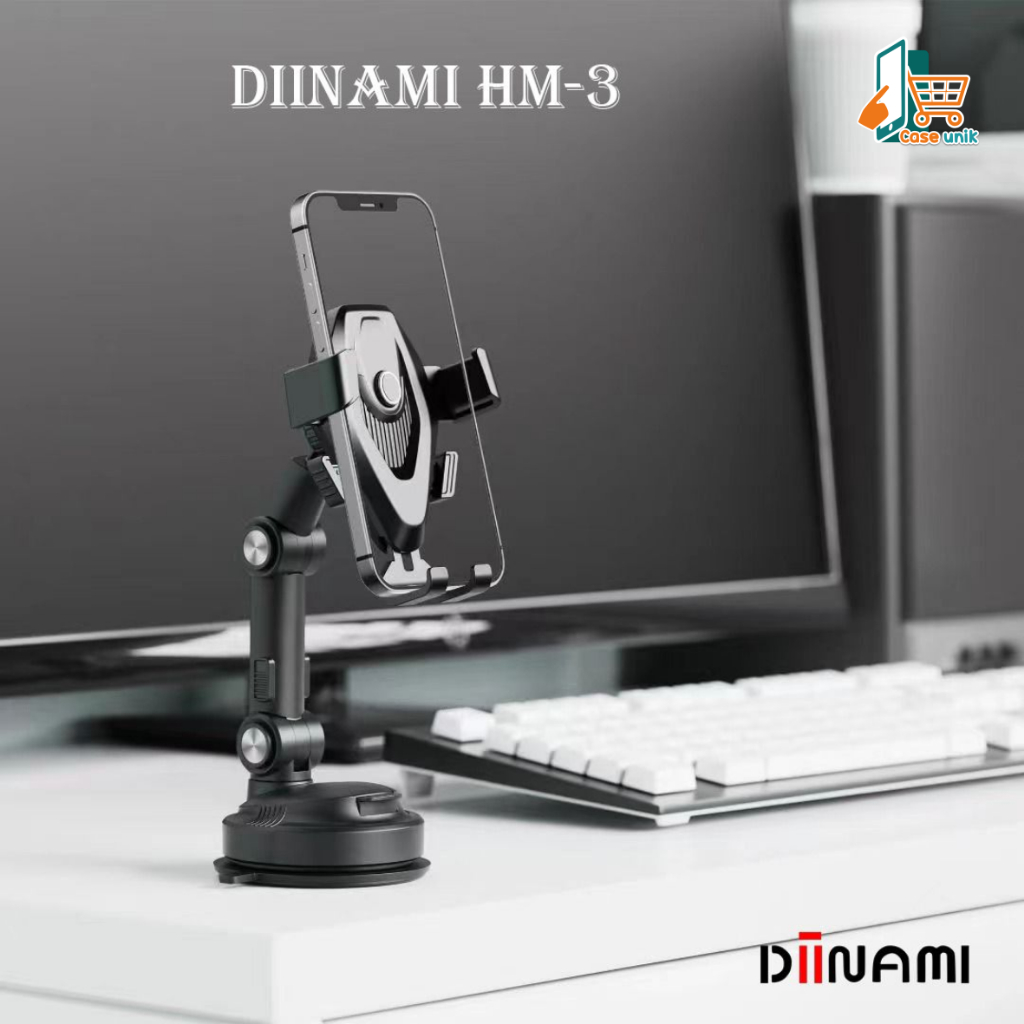 DIINAMI HM-3 Holder hp mobil Dudukan handphone universal original untuk pemasangan di dashboard kaca meja lemari bisa potrait landscape 360 derajat CS5814