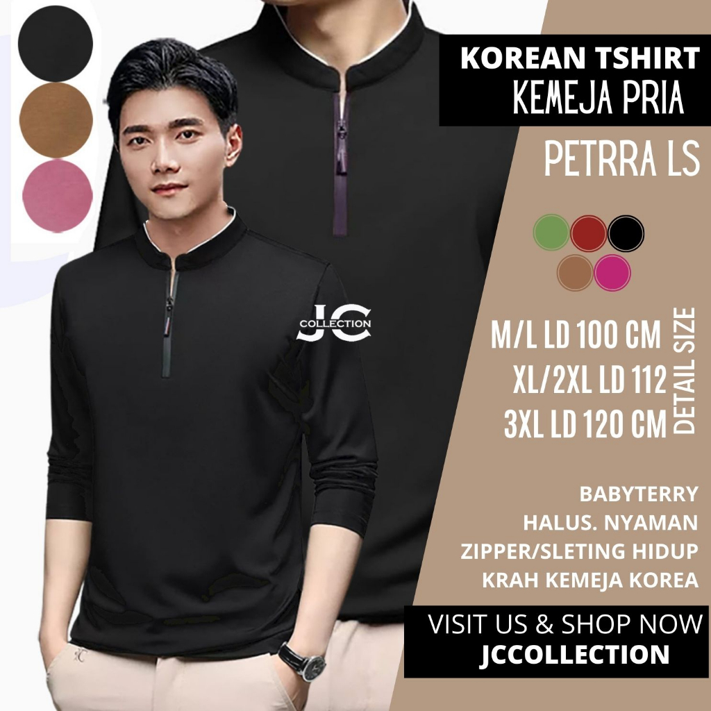 Tshirt kaos Pria Jumbo Lengan panjang Korea Style Variasi Resleting Zipper Pettrra- JCCollections