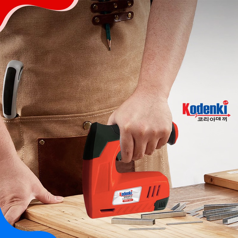 Mesin Paku Staples Tembak 2 In 1 Baterai Batre Kodenki Cordless Stapler Nailer Gun Alat Staples Tembak Jok Kursi Bangku Kayu Furniture