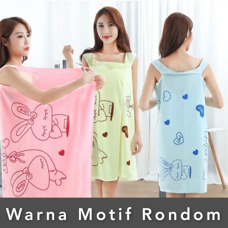 Baju Handuk Mandi Kimono Bath Towel Wearable Warna Motif