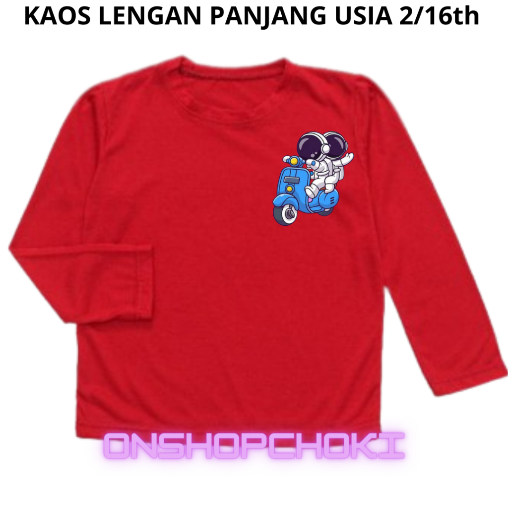 Kaos Anak Anak Lengan Panjang Gambar Astronot Unisex Cowok Cewek Usia 2-16th Kaos oblong anak lengan panjang