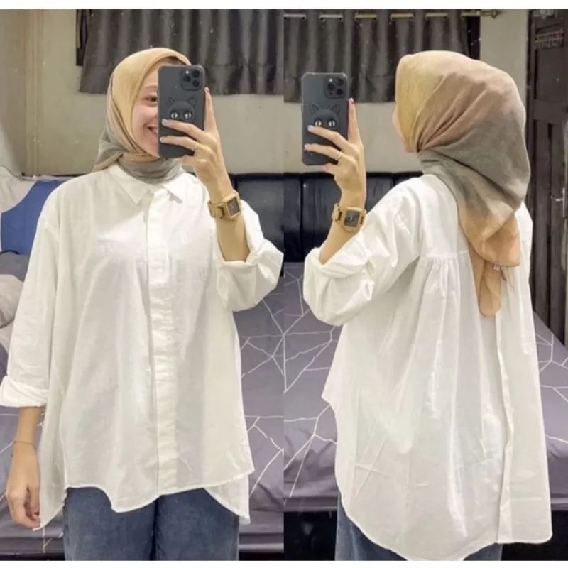 Baju Atasan Blouse Wanita Rika//Hanna Baju Lengan Panjang Variasi Kancing Belakang