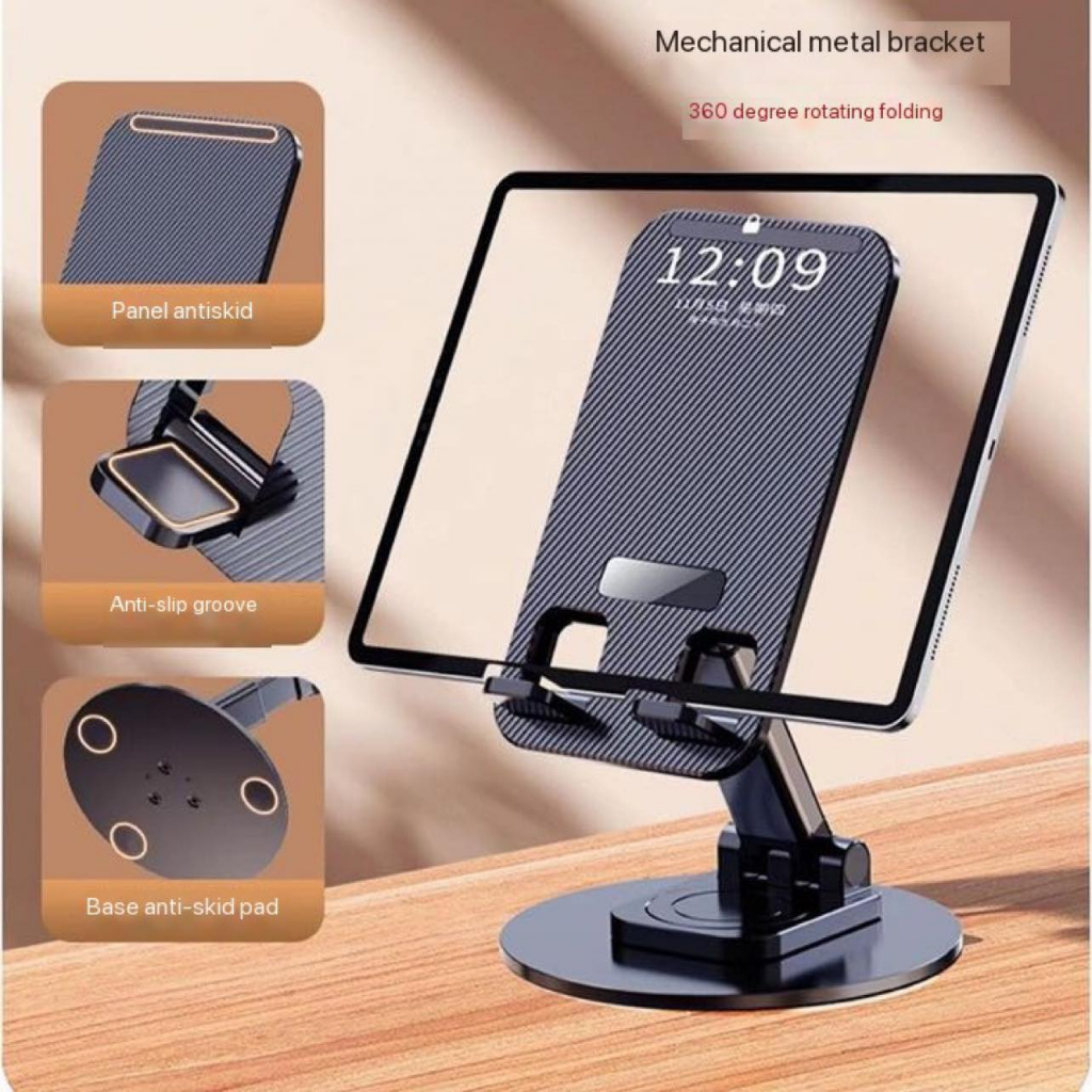 xqxm desktop phone holder standing lapisan dasar aluminium dengan bunyi rotasi mechanical 360 derajat super kuat cocok untuk hp dan tablet